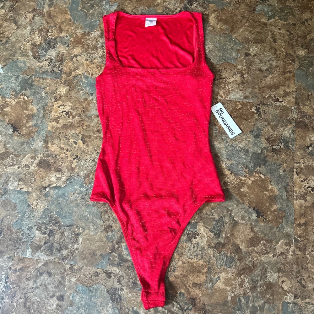 No Boundaries Sparkly Sleeveless Bodysuit Womens Size XXS (00) Red One Piece